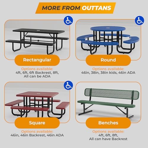 Commercial Metal Picnic Table, Black, 6' Rectangular