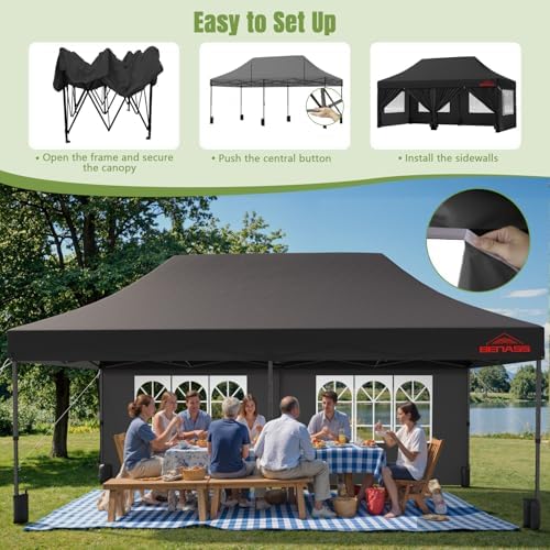 10x20 Heavy Duty Commercial Pop Up Canopy with Sidewalls, Black