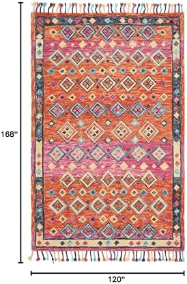 SAFAVIEH Aspen Collection Area Rug - 10' x 14', Orange & Fuchsia, Handmade Boho Braided Tassel Wool, Ideal for High Traffic Areas in Living Room, Bedroom (APN138A)