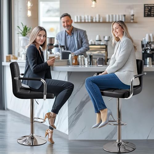 Yaheetech Bar Stools Set of 4, Swivel with Backs, Adjustable Height, Black