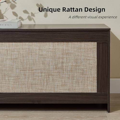 51.2"Storage Chest large,wooden rattan storage bench,Obsidian Black