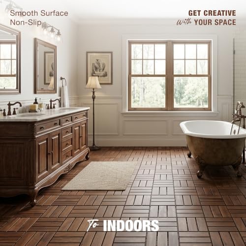 Acacia Wood Interlocking Deck Tiles, Patio & Backyard Tile, 12 in, 9 PCS