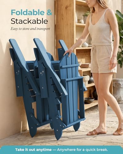 Ciokea Folding Adirondack Chair HDPE All-Weather Patio, Navy Blue