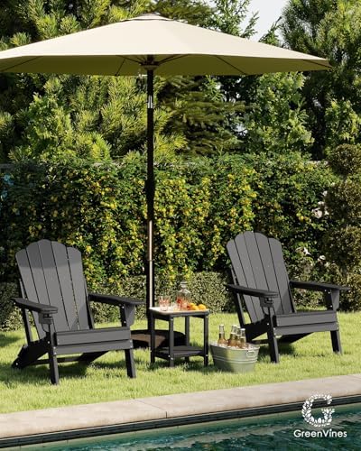 GREENVINES Oversized Folding Adirondack Chairs Set of 2, HDPE, Black