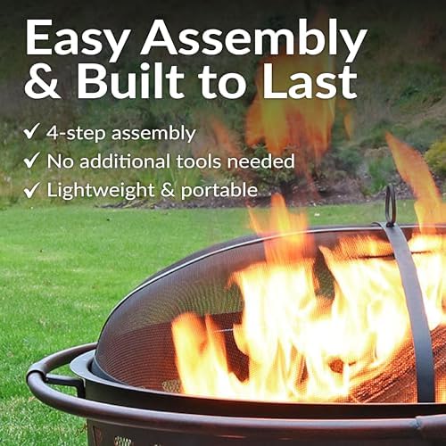 Sunnydaze Crossweave 36" Large Outdoor Fire Pit, Wood Burning, Round