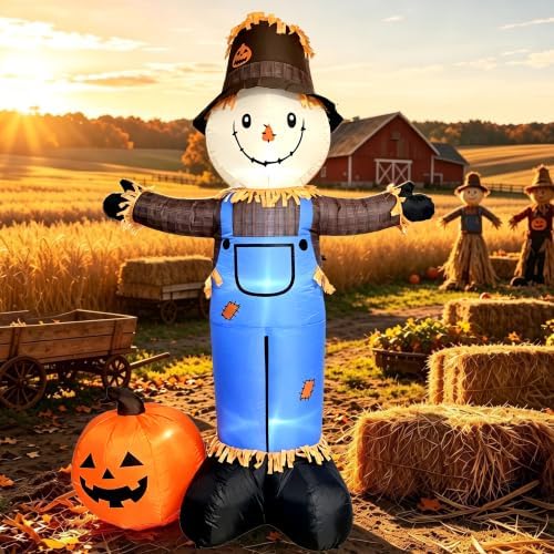8 FT Fall Inflatables Scarecrow Decorations, Scarecrow with Pumpkin Inflatable Yard Decor Built-in LEDs,Scarecrow Blow Up Yard Decorations for Halloween Thanksgiving Fall Autumn Harvest Lawn Garden