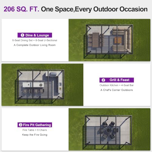 PURPLE LEAF 92KS Louvered Pergola 11.5' x 17.5' with LED Strip Light, Gray