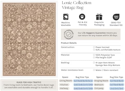 HUGEAR 2x8 Brown Neutral Runner Rugs Washable Rug Carpet