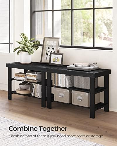 SONGMICS Shoe Rack Bench, 3-Tier Bamboo Entryway Bench, 27.6 Inches Width