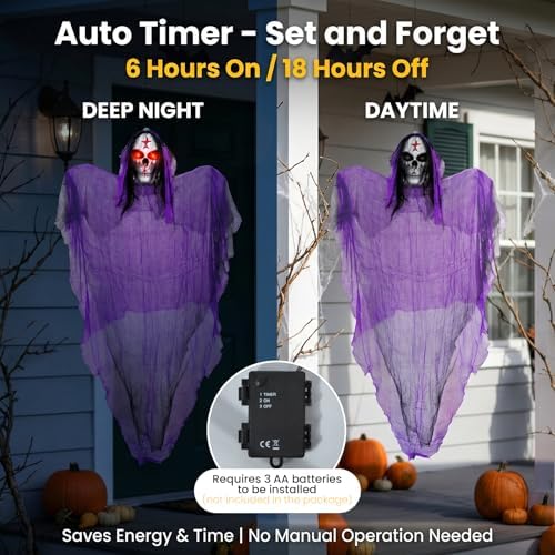 3 Packs Halloween Decorations Outdoor - BCLGSHINE Lighted Giant Hanging Skeleton Decorations, 5.5 ft Scary Halloween-Ghost Lights for Porches, Party, Yards, Gardens, Lawn