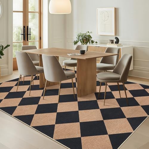 Garvee 6x9 Geometric Entryway Rug Easy Jute Washable Rugs, Black Brown