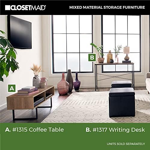 ClosetMaid Rectangular Wood Coffee Table with Storage Shelves, Narrow, 39.45" Wide, Light Finish, Gray