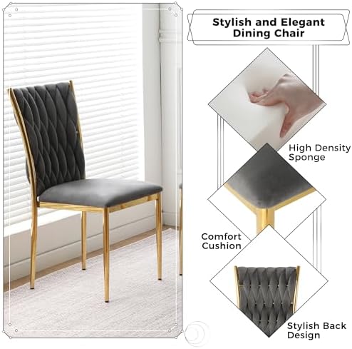 Modern Grey Velvet Dining Chairs Set of 4 with Woven High Back