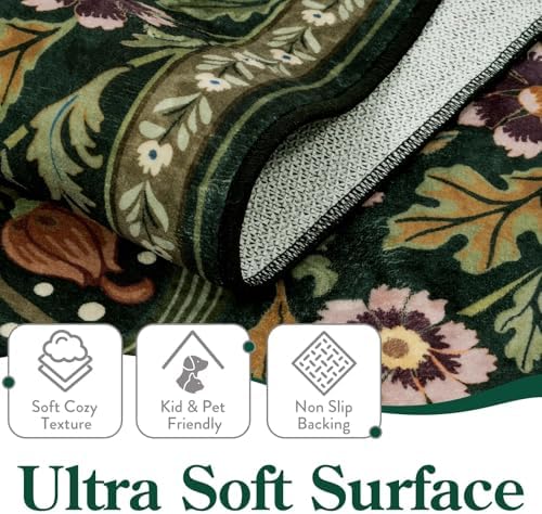 Moynesa Floral Green 4x6 Rug, Boho Washable Rugs for Living Room, Non Slip Soft Bedroom Area Rug, Botanical Ultra Thin Indoor Throw Carpet for Kitchen Entryway Bedside, Green