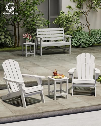 GREENVINES Outdoor Side Table Set of 2, HDPE Adirondack Tables, White