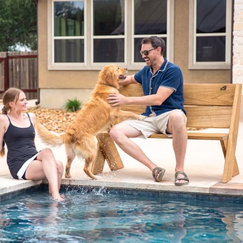 SUNCREAT Outdoor Patio Wooden Bench, Weatherproof Porch Bench, Brown