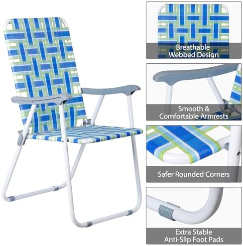 ZENY Beach Chairs, Patio Folding Lawn Chairs Outdoor Webbed Folding Chairs