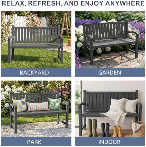 Weatherproof Resin Outdoor Garden Bench, 2-Seater, Black
