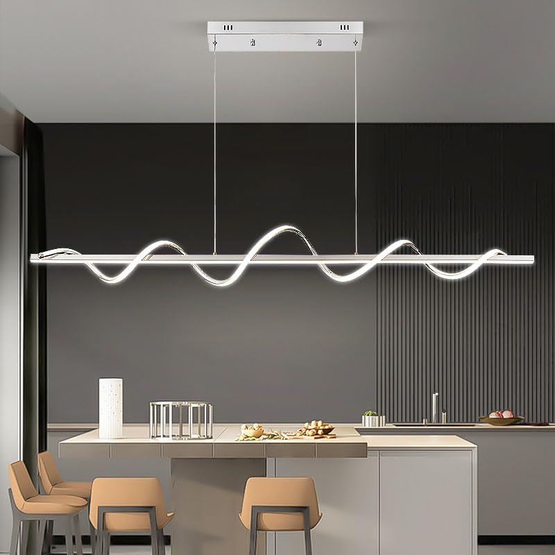 LED Pendant Lights, 56.29" Chorme Modern Chandeliers for Dining Room Hanging Pendant Lighting Chandelier Dimmable with Remote Control Island Lighting Lamp Fixture for Living Room Office Bar