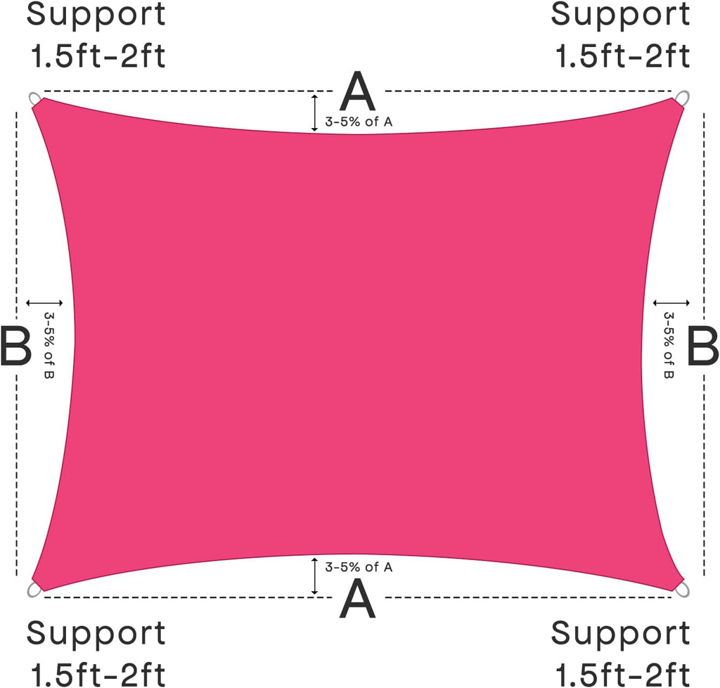 Waterproof Shade Sail 95% UV Rectangle 8'x10' Custom Rose Pink