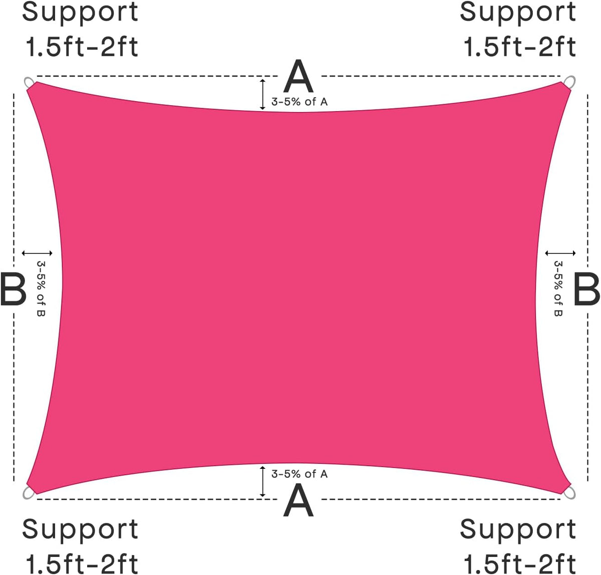 Waterproof Shade Sail 95% UV Rectangle 8'x10' Custom Rose Pink