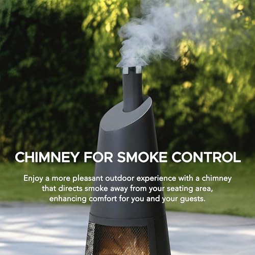 SUNJOY 57 Inch 2-in-1 Chiminea Fire Pit & Grill - Grey Metal Outdoor Chiminea with Removable Stainless Steel Grill Grate, PVC Cover, and Mesh Safety Screen Door