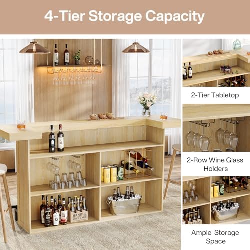 Tribesigns 4-Tier Bar Table, 70.9-Inch Large Home Bar Unit, Oak