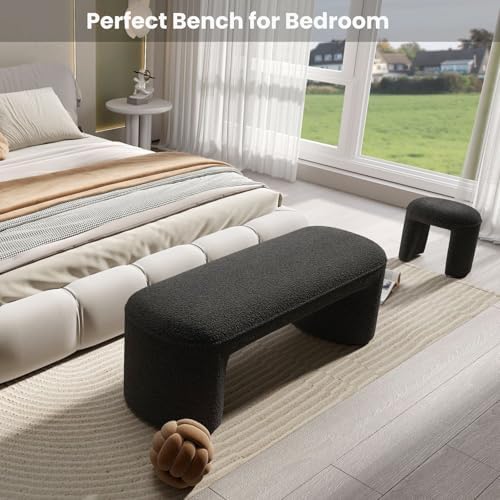 53" Sherpa Nesting Ottoman Bench Set, Black