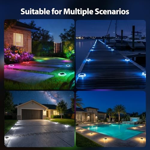 Onforu 12 Pack Solar Driveway Lights,Deck Light Outdoor,2 Modes RGB Colors LED Deck Dock Light Solar Powered,IP65 Step Lights for Driveway Sidewalk Garden Pathway Yard