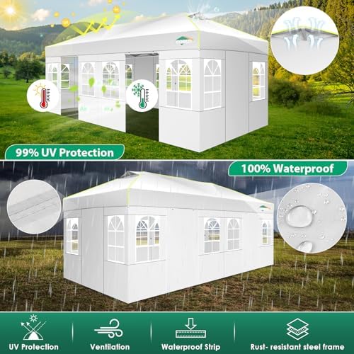 Cobizi 10x20 Pop Up Canopy Tent with 6 Removable Sidewalls, Outdoor, White