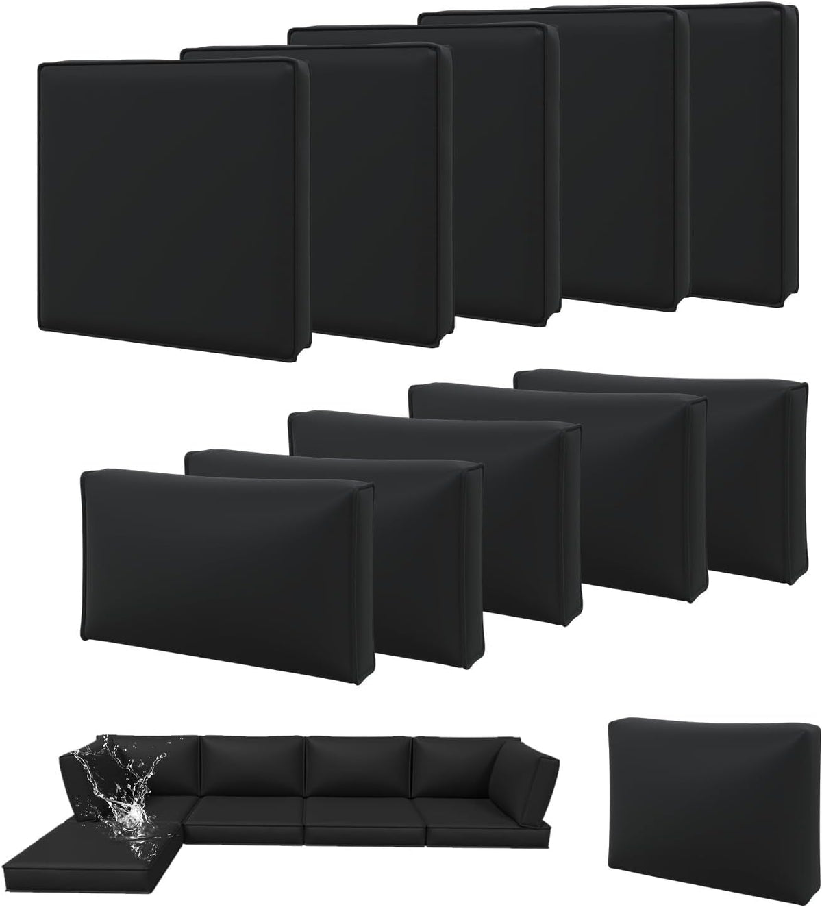 Aoxun 11pcs Patio Cushion Covers Replacement with Zipper & Non-Slip Bottom