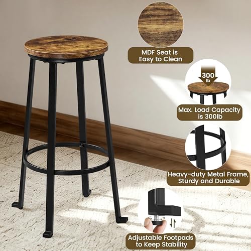 Yaheetech 29.5" Bar Stools Set of 2, Industrial Metal Legs, Rustic Brown