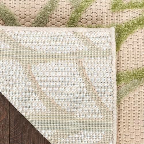 Nourison Home Aloha Indoor/Outdoor Ivory Green 7'10" x 10'6" Area Rug, Easy-Cleaning, Non Shedding, Bed Room, Living Room, Dining Room, Backyard, Patio, Deck (8x11)