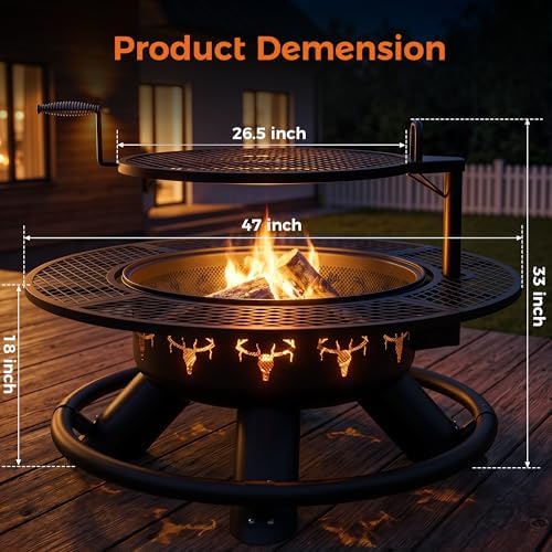 Outdoor Fire Pits for Outside Wood Burning Fire Pit Extra Large with Grill
