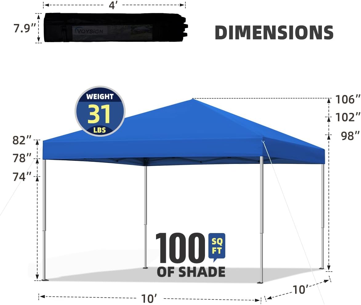 10x10 Pop Up Canopy Tent Instant Canopy for Party Portable Beach Tent Sun Shelter Heavy Duty Steel Frame Canopy with Air Vent, Blue