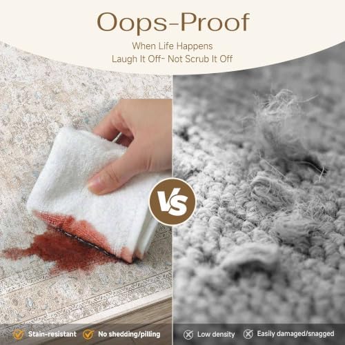 8x10 Washable Area Rug Beige Grey Non Slip Vintage Carpet