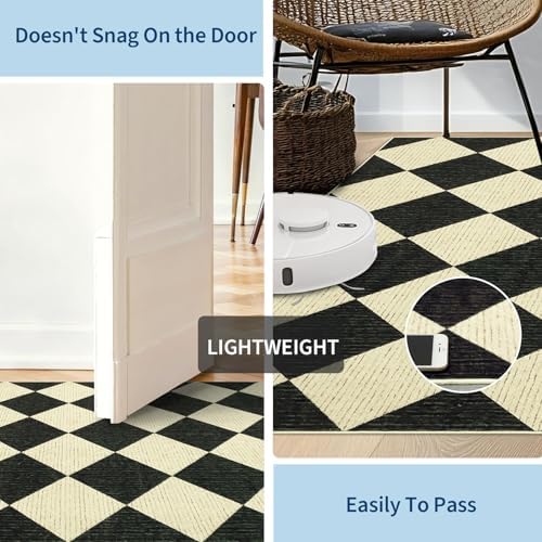 GarveeHome Area Rugs 8x10 for Living Room Black Checkered Washable Rug