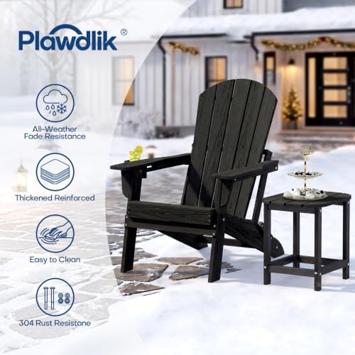 Plawdlik HDPE Folding Adirondack Chair Set of 2 with Cup Holder, Black