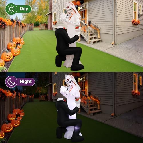 Halloween Inflatables Giant 8Ft Tall Skeleton Couple Day of The Dead Outdoor Decorations, Spooky Blow Up Skull Lovers Yard Decor Built-in 10 LED Lights for Outside Party Lawn Garden