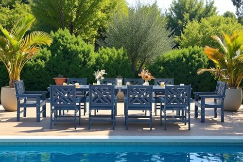 12 Piece HDPE Outdoor Dining Set for 10, Patio HDPE Furniture Set with 2 Table and Umbrella Hole, Outdoor Table and Chairs for Garden, Poolside, Backyard, Deck
