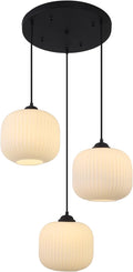 KCO Matte Black 3-Light Ribbed White Milk Glass Cluster Pendant Lighting