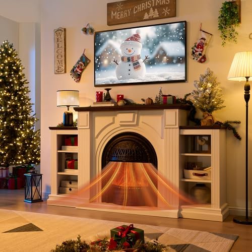 Farmhouse Electric Fireplace with Mantel, 76" Fireplace TV Stand Entertainment Center for TVs up to 90'', Fireplace Heater Media Console, 30" Fire Place Insert Heater for Living Room, Bedroom