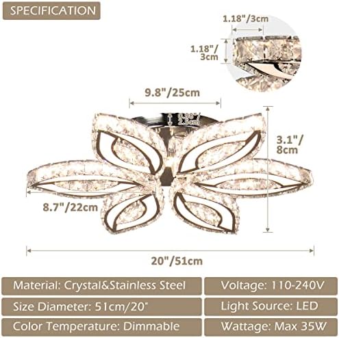 CLAIRDAI 20" Dimmable Crystal Flower Chandelier Ceiling Light