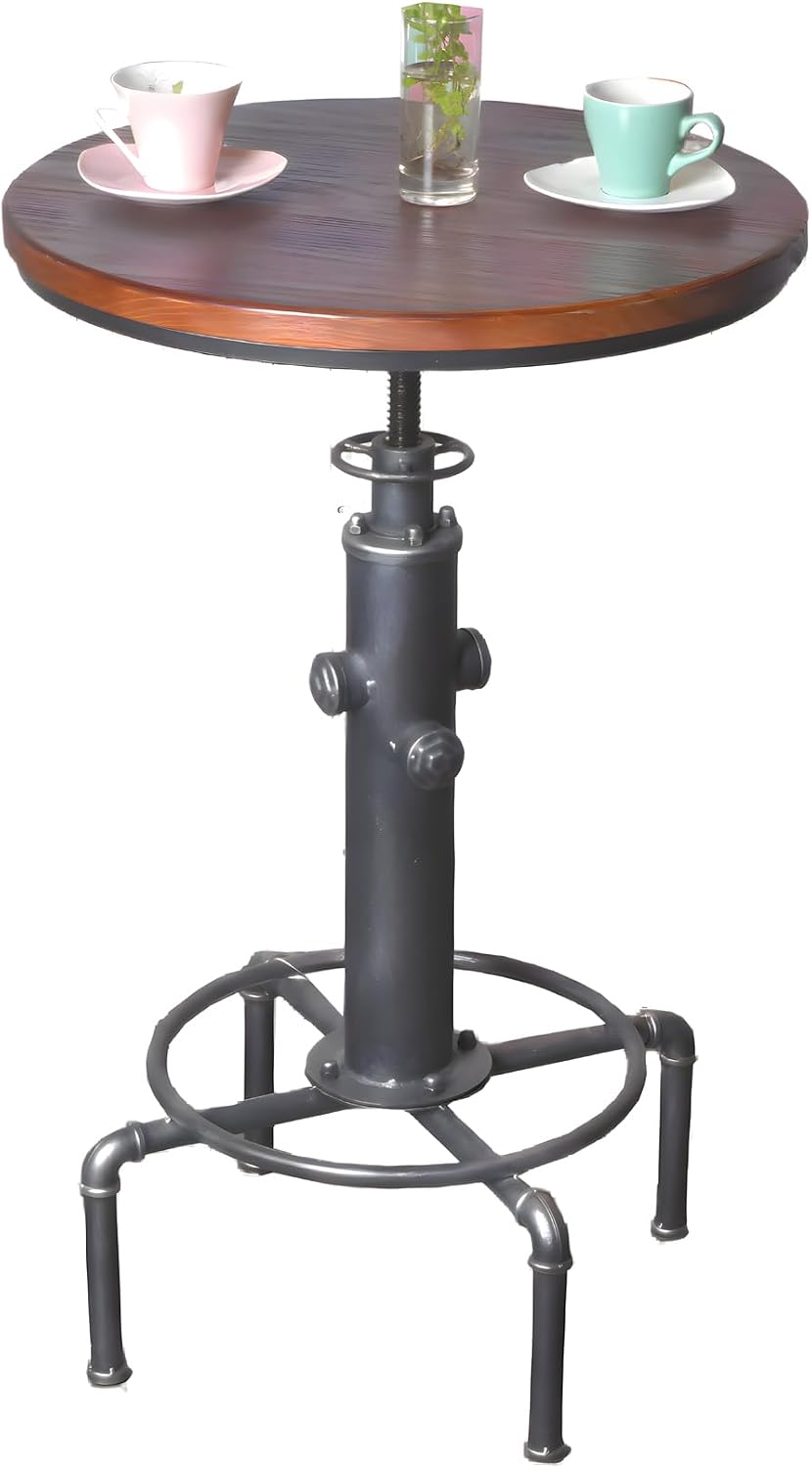 Topower Industrial Bar Table 31.5-41.3" Adjustable Pub Table Kitchen Dining Coffee Bistro Table Black Desktop