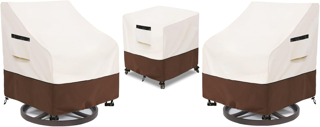 Patio Furniture Set Covers for 3 Piece Outdoor Bistro,Waterproof 100% Outdoor Furniture Cover for 2 Swivel Chairs and Coffee Table,Beige