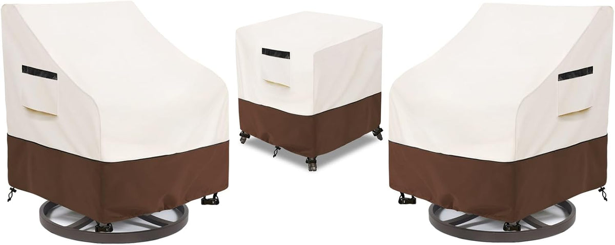 Patio Furniture Set Covers for 3 Piece Outdoor Bistro,Waterproof 100% Outdoor Furniture Cover for 2 Swivel Chairs and Coffee Table,Beige