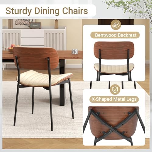 Modern Dining Chairs Set of 2,Upholstered PU Leather Kitchen Chairs,Beige