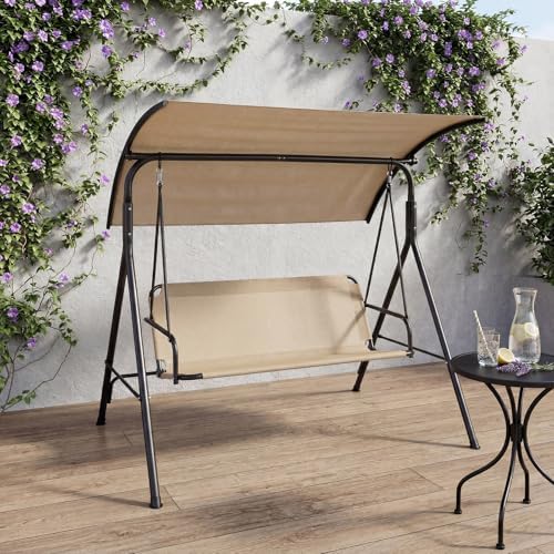 Tangkula 3 Person Porch Swing with Adjustable Canopy, 800 lbs Capacity