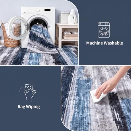 Ciicool 10x14 Area Rug Living Room Rug, Modern Abstract Washable Soft Navy