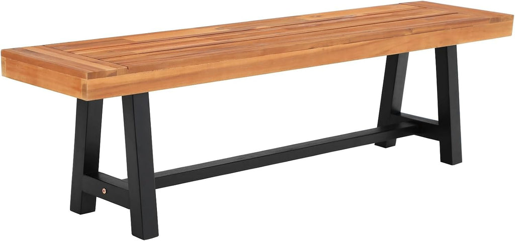 Sophia & William 63" Outdoor Wood Bench Weatherproof, Teak Finish, 1 Pack
